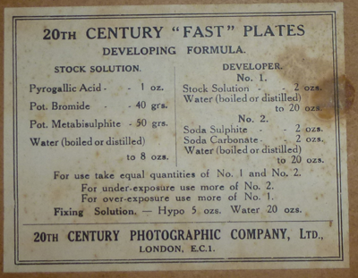 Label from an antique glass slide box from 20th Century Photographic Limited